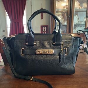 Coach Swagger Black Gold Two Leather Handbag